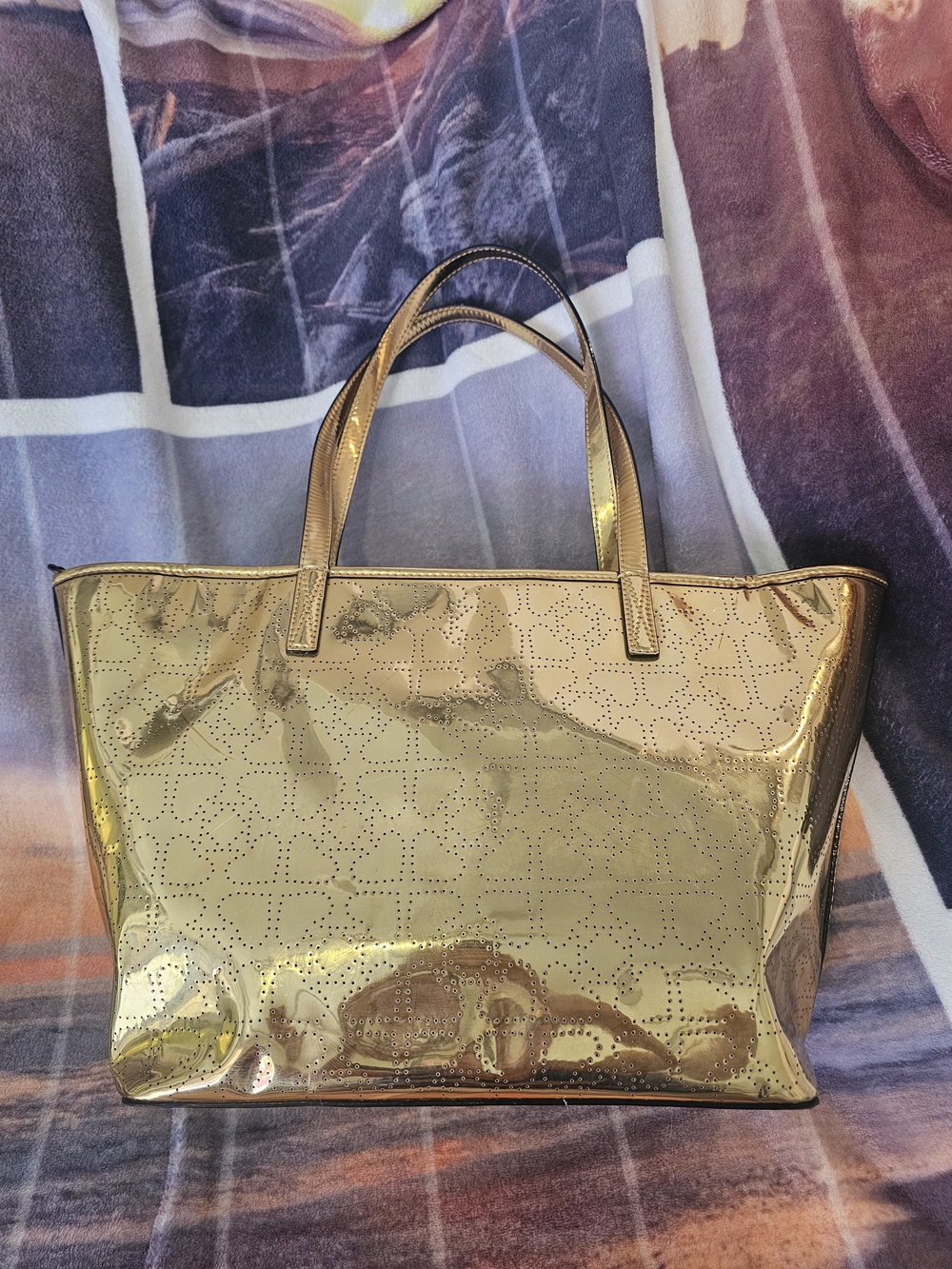kate spade Metallic Gold Perforated Patent Tote - Picture 5 of 16